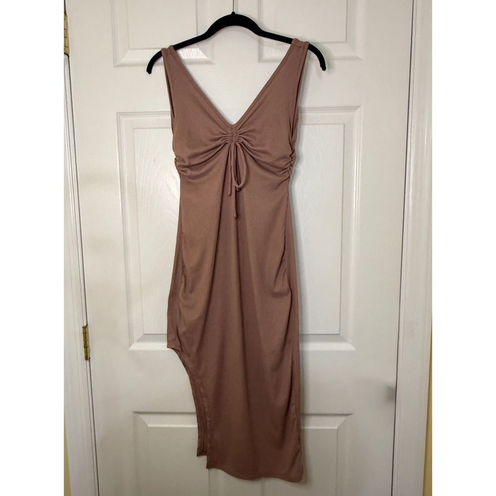 Antistar Ribbed Midi Dress Womens Size S Excellent Asymmetrical Hem Ruched